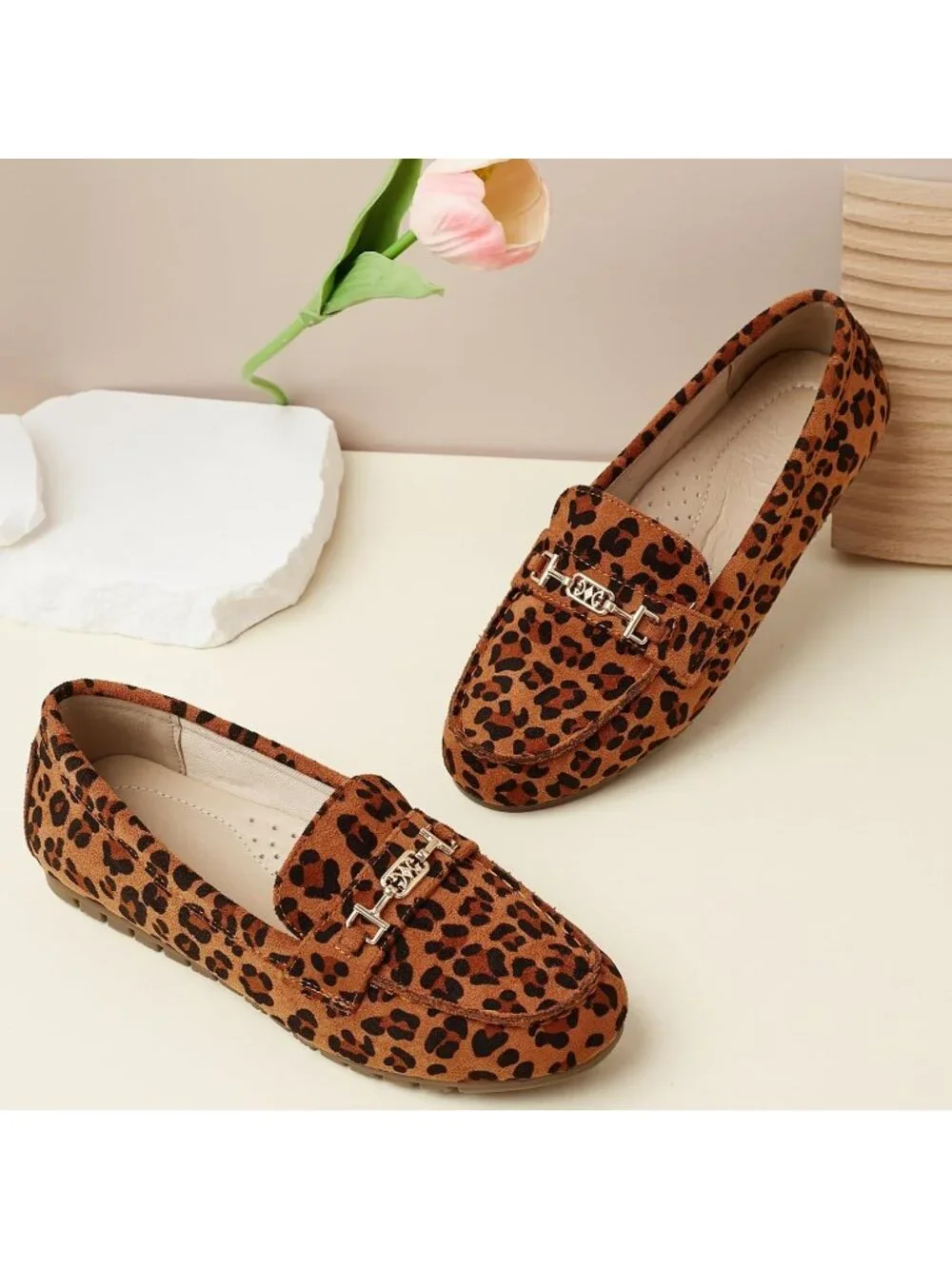 Women's Leopard Comfort Walking Pull On Leisure Slip On Work Loafer Flat Shoes